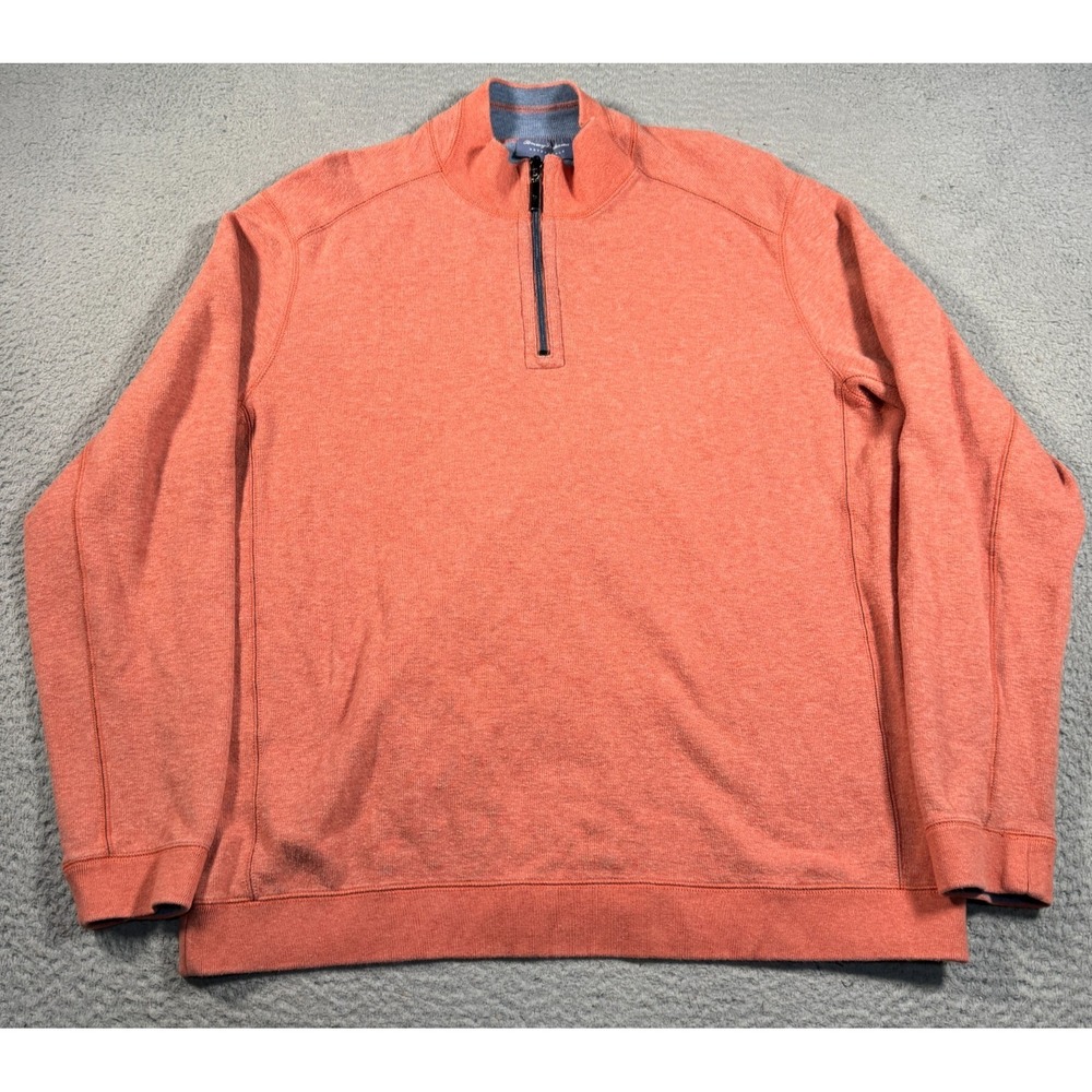 Tommy Bahama Sweater Men's XL Orange Knit‎ Quarter Zip Reversible Preppy Holiday